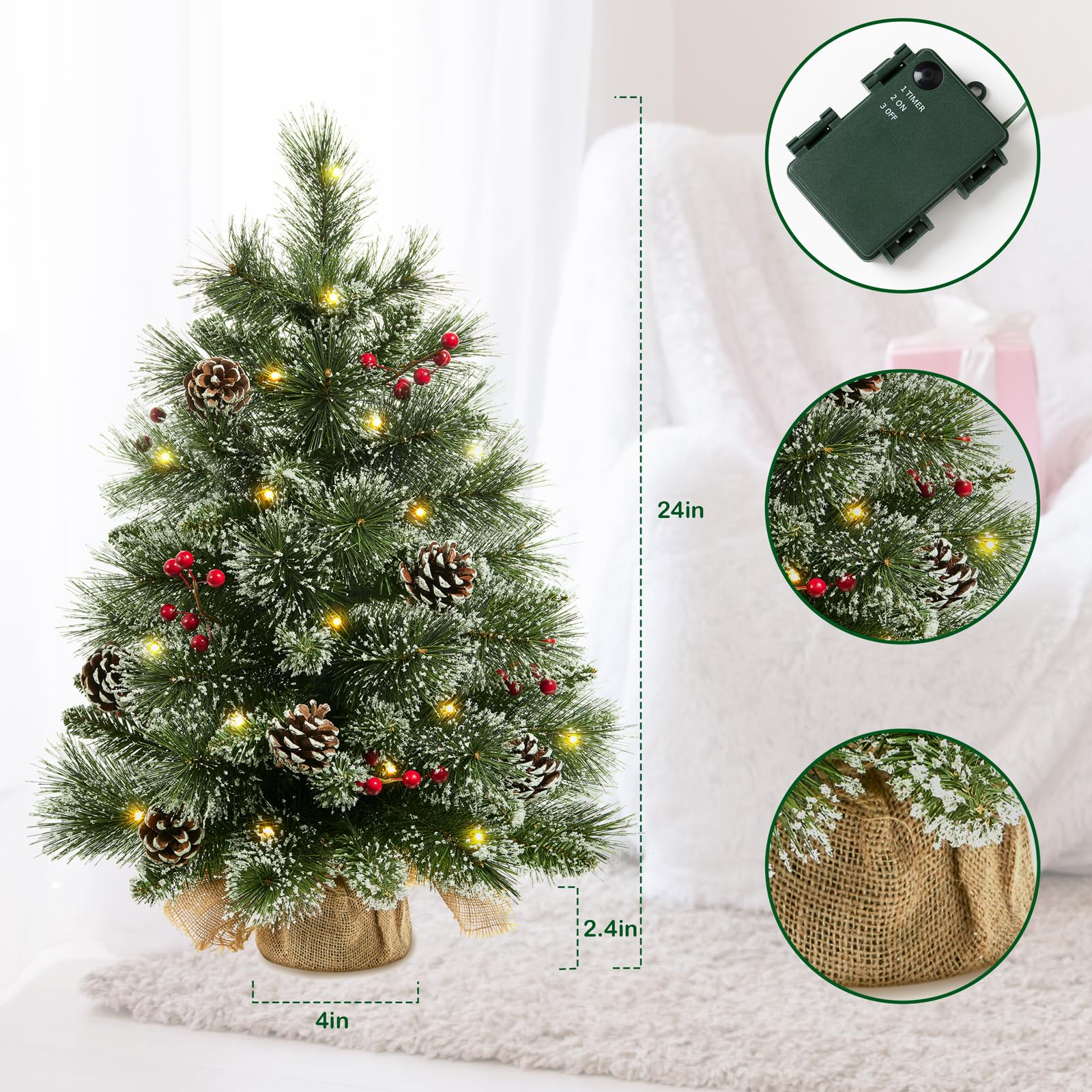 Amazon.co.jp: ミニクリスマスツリー、植毛松葉、松ぼっくり、ベリー